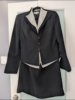 Isabella Black Blazer with Cream Trim - Women's Tailored Suit Jacket